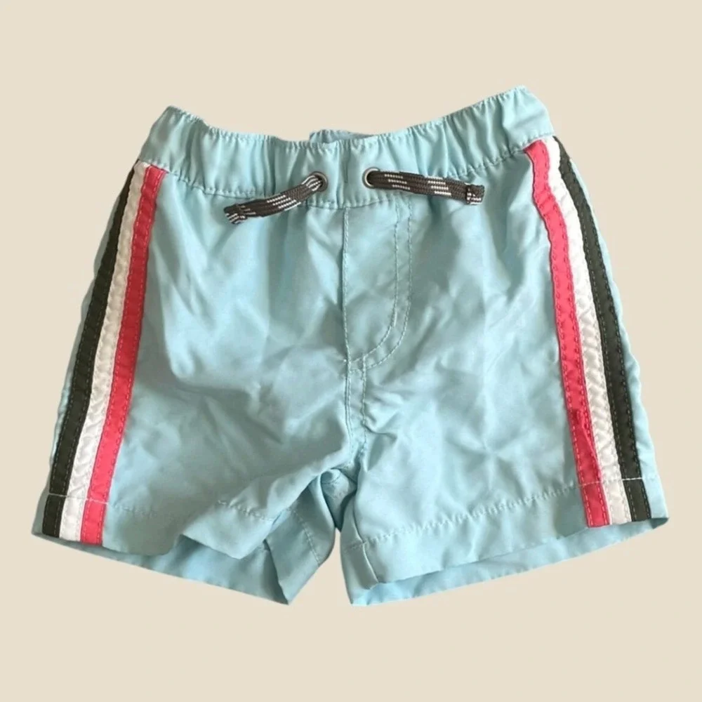 Carter's Boys Swim Trunks 12M Light Blue Side Stripes Basic Summer Swimsuit
